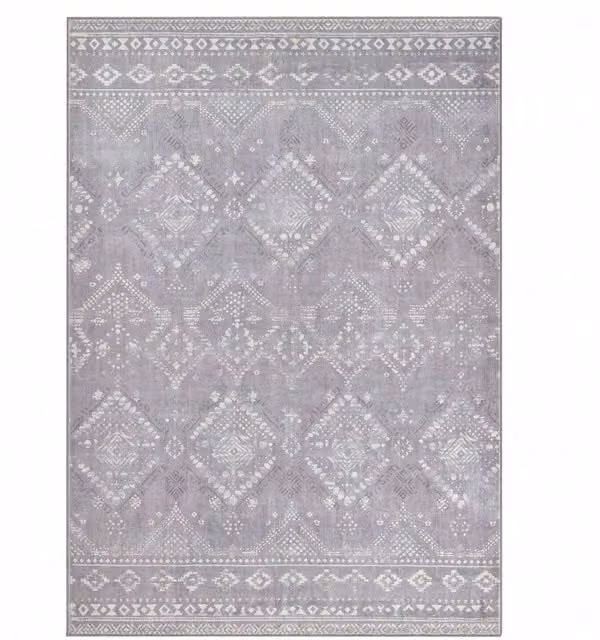SONGMICS Boho Grey Ethnic Rectangular Area Rug for Living Room and Bedroom, Non-Slip and Washable, W/D/H: 120 x 120 x 1 cm