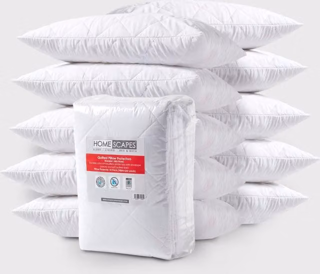 Homescapes 10 Pack Quilted Pillow Protectors in White, W: 48 cm x L: 74 cm