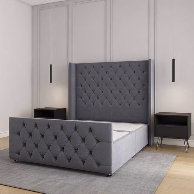 Regional Furnishings Plush Velvet Divan Bed Set in Grey, Single, W/D/H: 90 x 200 cm