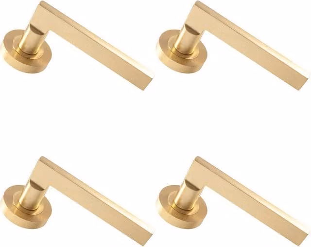 Loops 4 Pair Straight Plinth Mounted Handles with Round Rose in Satin Brass