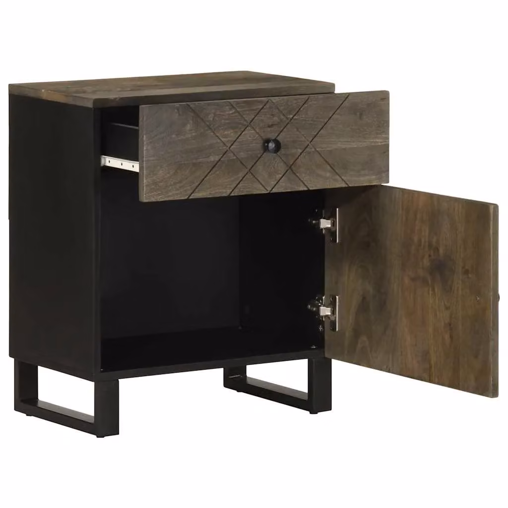 Berkfield Home Black Solid Mango Wood Bedside Cabinet W: 50 cm, D: 33 cm, H: 60 cm – 2
