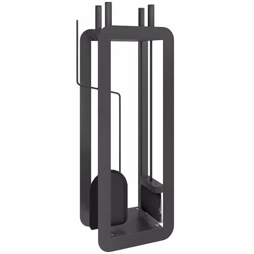 Outsunny 5 Piece Metal Fireplace Companion Set with Brush Stand in Black – 1
