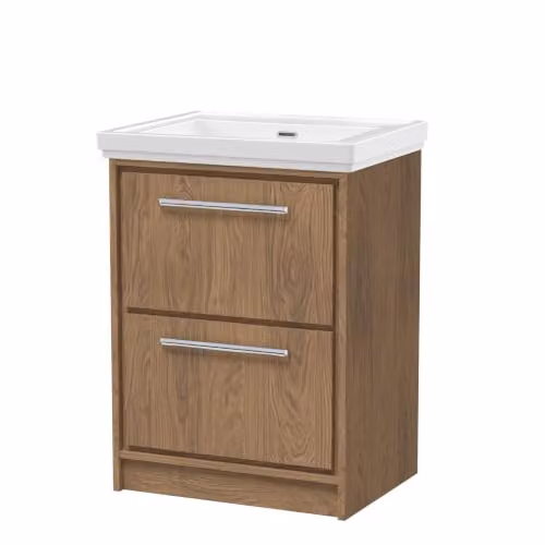 Balterley Longnor Floor Standing 2 Drawer Bathroom Vanity Unit with Basin in Antique Oak Brown, W/D/H: 63.0 x 47.1 x 86.6 cm – 2