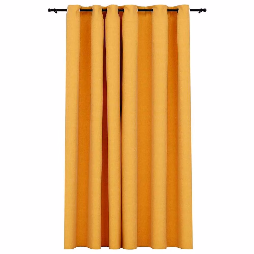 Berkfield Home Linen-Look Blackout Eyelet Curtains in Yellow, W: 290 cm, H: 245 cm – 2