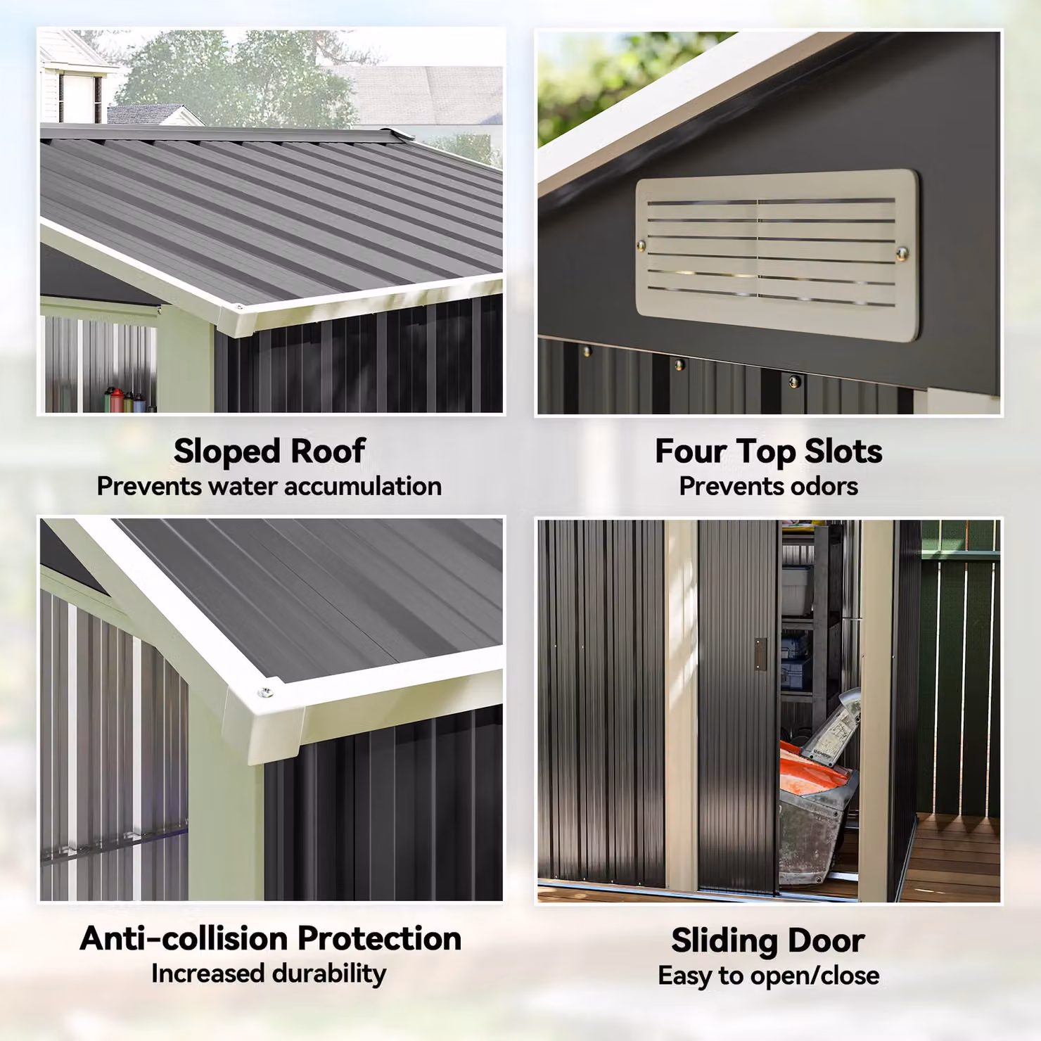 OUTSUNNY Grey Metal Outdoor Storage Shed with Sliding Door and Sloped Roof – 6