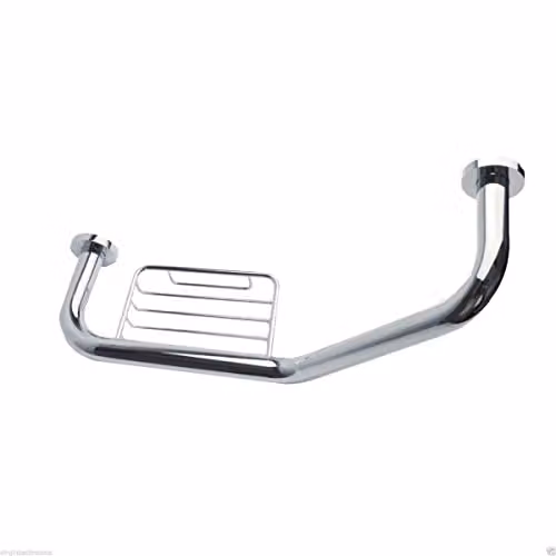 Nes Home Silver Wall Mounted Angled Bathroom Grab Bar with Soap Dish, 44 cm
