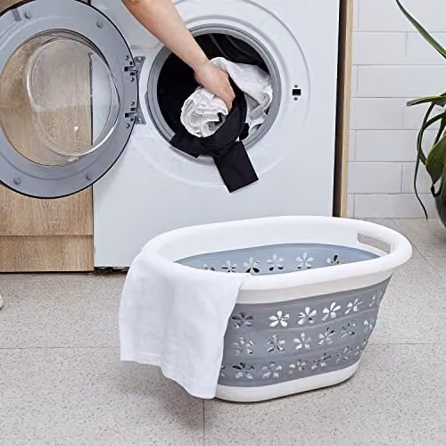 Neel Blue Collapsible Oval Laundry Basket with Handles, 16L, Grey and Blue – 2