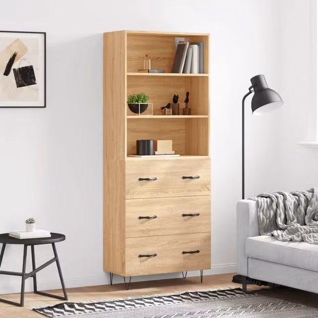 Berkfield Home Sonoma Oak Highboard in Brown, W/D/H: 69.5 x 34 x 180 cm