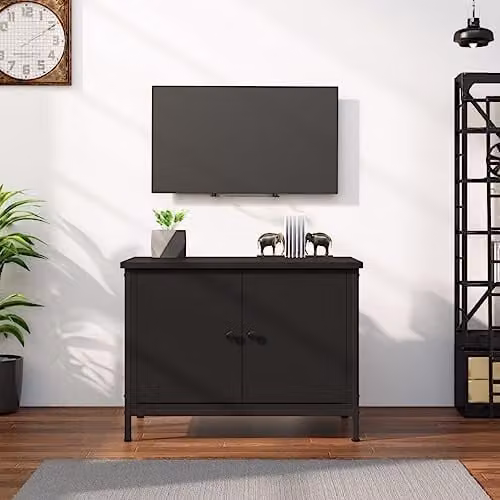 vidaXL Modern Black TV Cabinet with Doors, W: 60 cm, D: 35 cm, H: 45 cm – 2