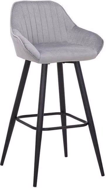 netfurniture Vulune Bar Stool with Matt Grey Velvet Seat and Metal Frame, H: 91 cm, W: 46 cm, D: 54 cm