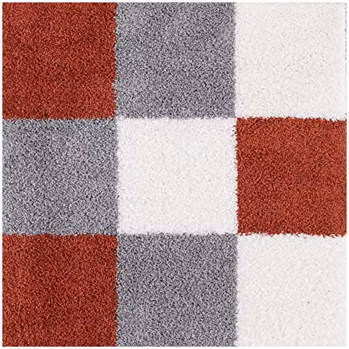 THE RUGS Modern Multicolour Checked Shaggy Area Rug, W/D/H: 120 x 120 x 1 cm – 4