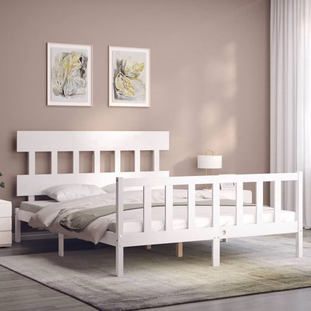 Berkfield Home Solid Wood Bed Frame with Headboard in White, 160 x 200 cm – 2