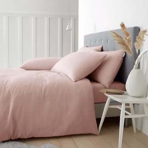 Catherine Lansfield Pink Brushed Cotton Flannelette Single Duvet Cover and Pillowcase Set, Duvet Cover: 135 x 200 cm, Pillowcase: 50 x 75 cm – 1