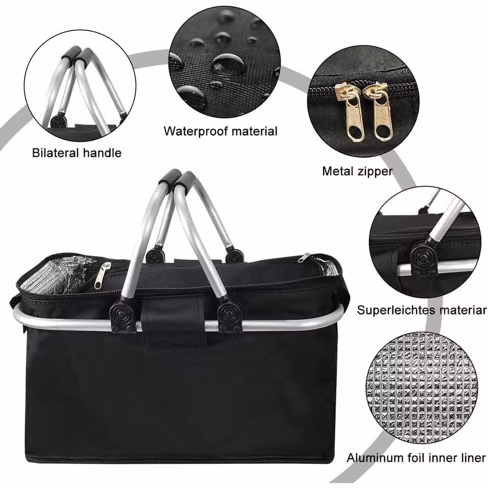 SPETLEK Foldable Insulated Shopping and Picnic Basket in Black – 2