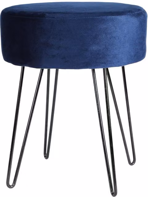 Harbour Housewares Blue Velvet Cylindrical Footstool with Black Metal Legs – 6