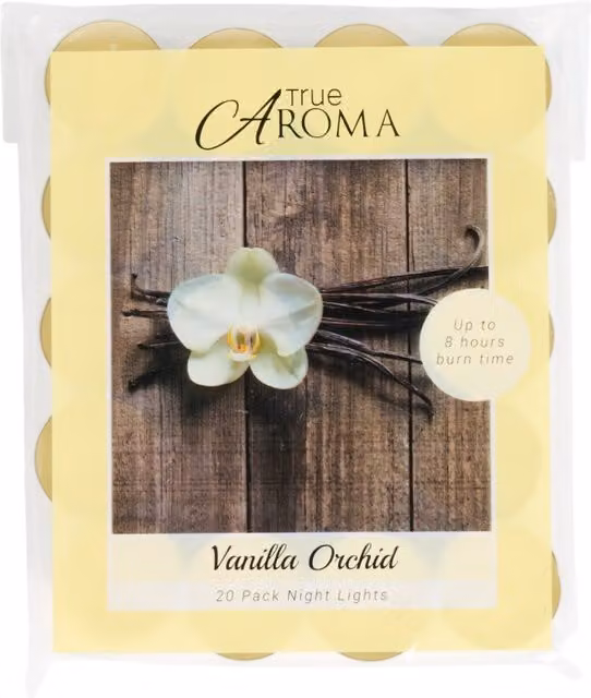 True Aroma Vanilla Orchid Tealights, Yellow, Pack of 20