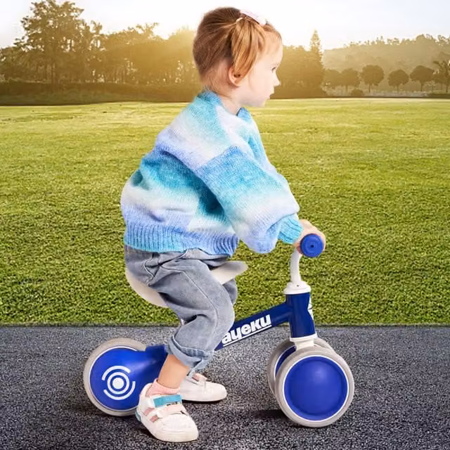 AyeKu Baby Toddler Balance Bike with Silent EVA Foam Wheels and Adjustable Seat, Blue