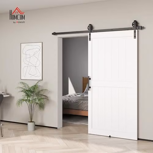 HOMCOM White Industrial Sliding Barn Door with Hardware Kit, W: 107 cm, H: 213 cm – 2