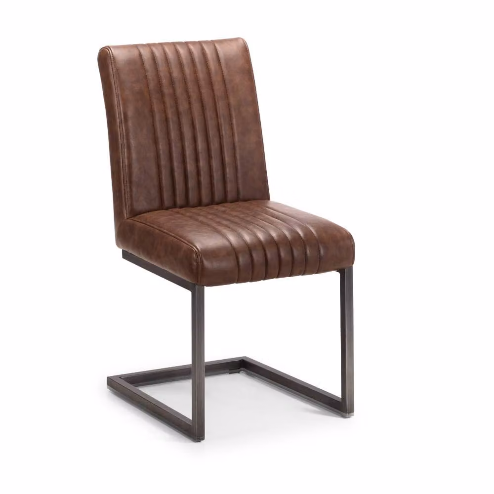 Cheshire Huxford Set of 2 Vintage Brown Synthetic Leather Dining Chairs with Cantilever Base – 2