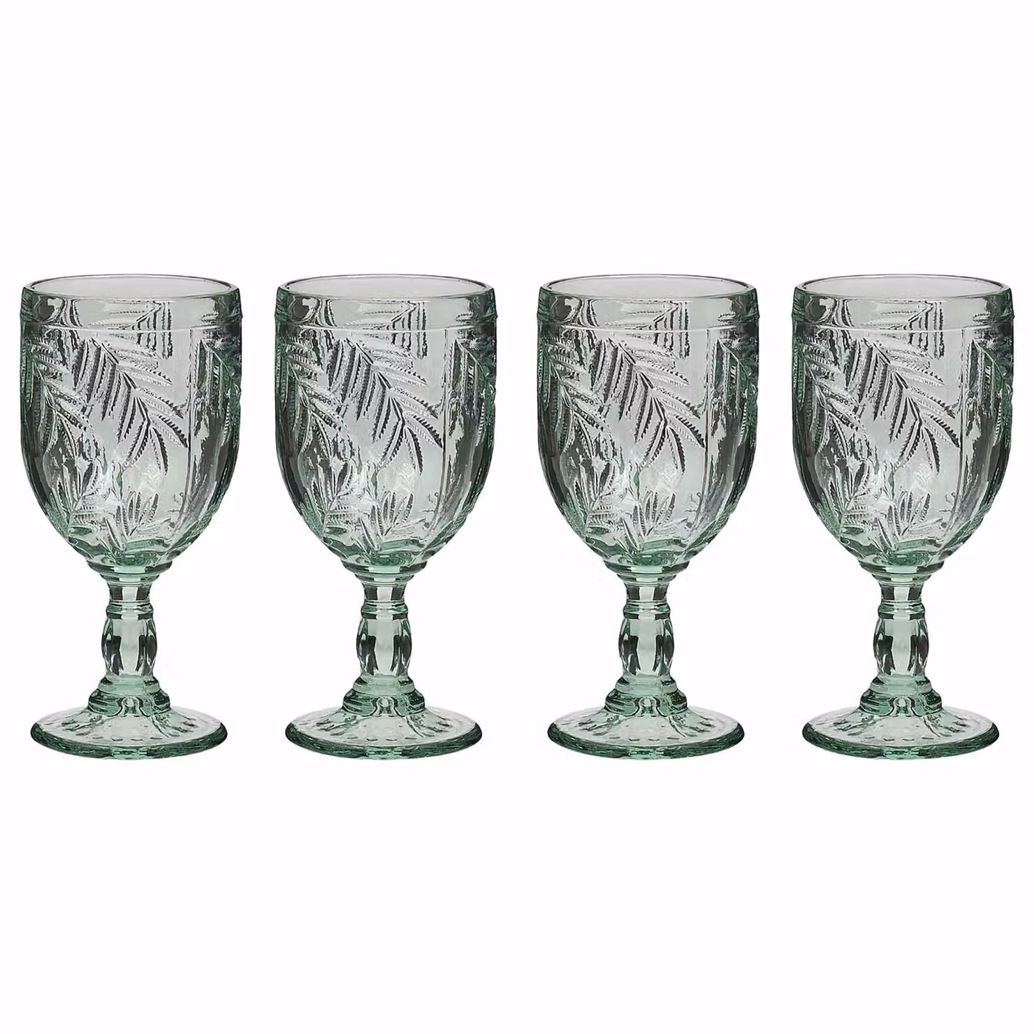 Dibor Set of 4 Laurier Green Embossed Leaf Glass Wine Goblets, 320ml per glass – 2