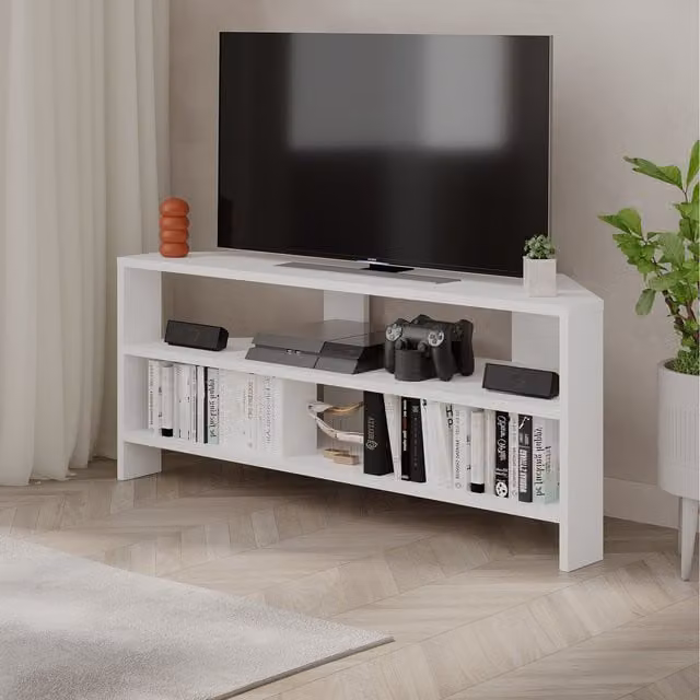 Decortie Thales Modern Corner TV Unit in White, 110cm