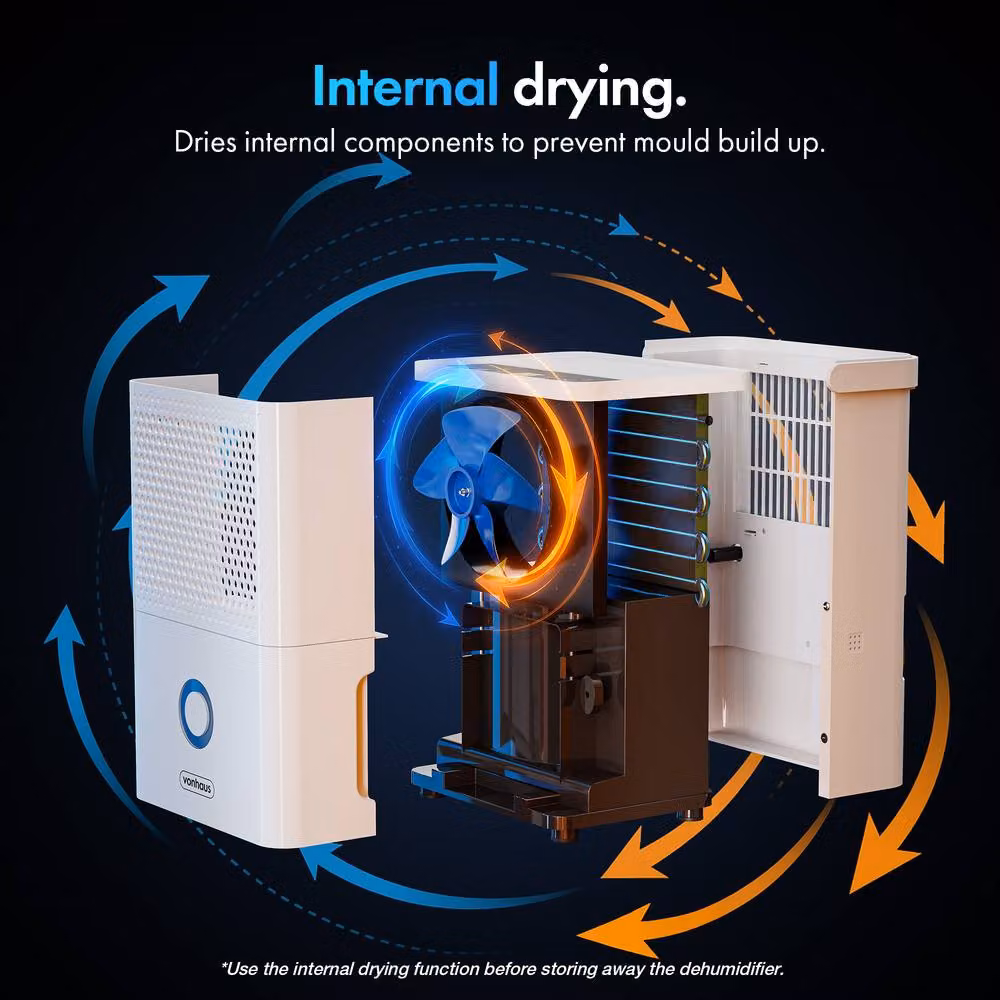 VonHaus White Dehumidifier with 1.1 l Water Tank and 6.0 l/Day Capacity – 4