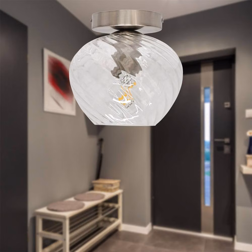 First Choice Lighting Bradson Clear Swirl Glass Ceiling Light Fitting in Silver – 2