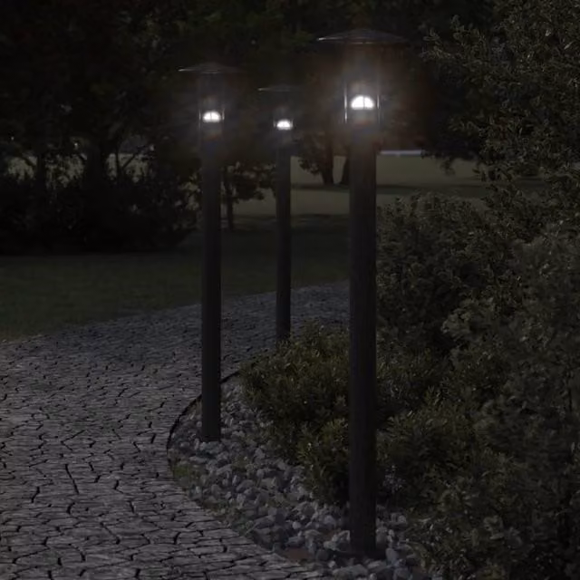 Berkfield Home Black Stainless Steel Outdoor Bollard Floor Lamp, Height: 100 cm