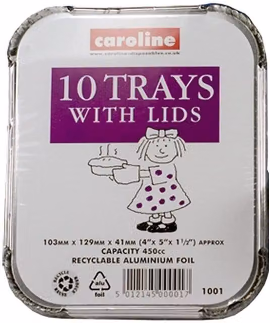 Caroline Rectangular Aluminium Food Containers with Lids in Silver, Pack of 10