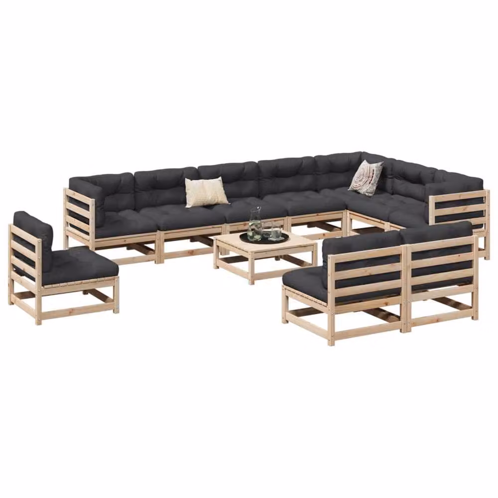 Berkfield Home Beautiful 11 Piece U-Shape Garden Sofa Set in Solid Pine Wood with Beige Fabric Cushions and Ottoman – 2