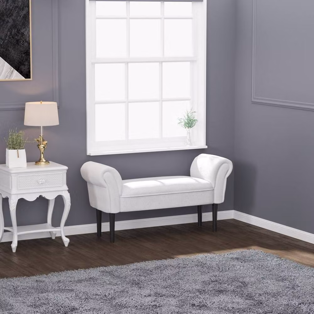 Wyld Haus Cream Padded Piano Bench with Lift Up Storage and Rubberwood Legs – 3