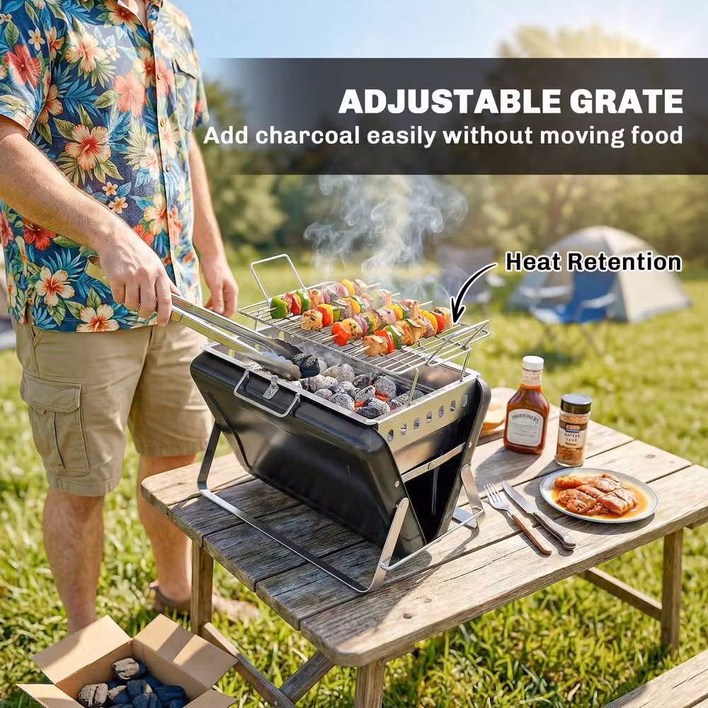 OUTSUNNY Black Portable Tabletop Charcoal BBQ Grill W: 40.0 cm, D: 40.0 cm, H: 25.5 cm – 5