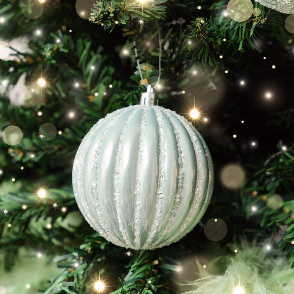 Melody Maison Set of 2 Blue and Gold Abstract Striped Christmas Hanging Baubles, Diameter: 8 cm – 4