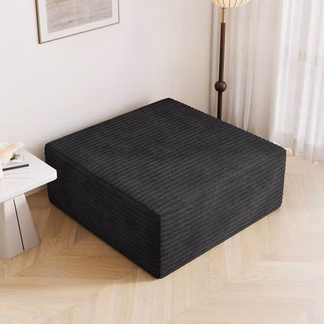 Dprodo Corduroy Modular Sofa Footstool, Black, W/D/H: 101 x 101 x 44 cm – 1