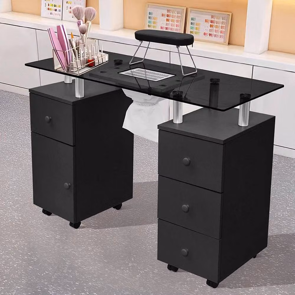 EONLION Manicure Nail Table with Dust Collector Salon Workstation in Black – 3