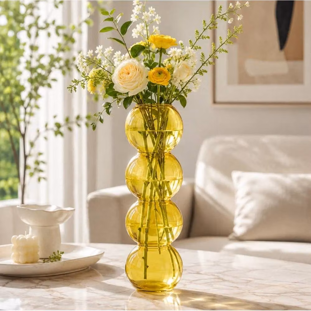 PAWNORA Set of 2 Yellow Bubble Shaped Glass Tabletop Vases – 3