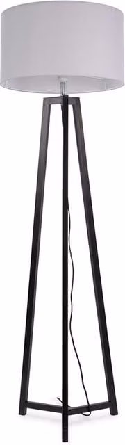 ValueLights Lottie Modern Wood Floor Lamp with Grey Fabric Cylinder Drum Shade