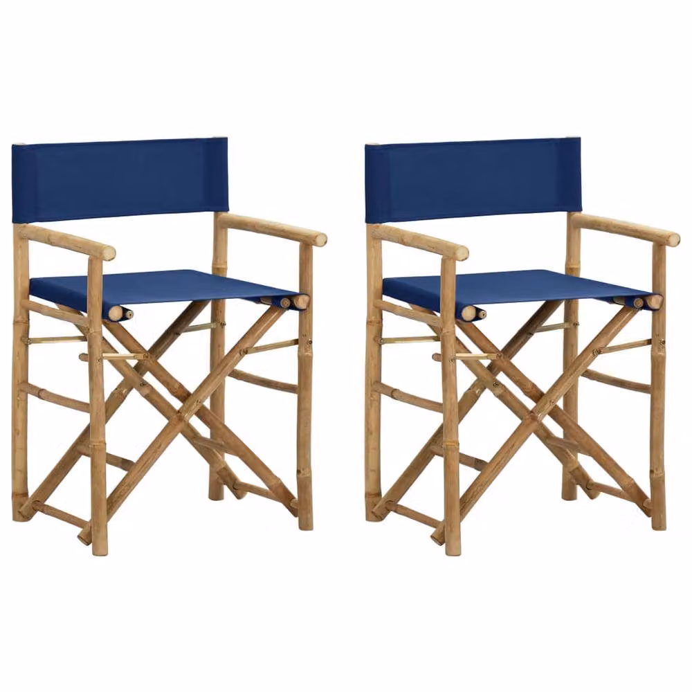 Berkfield Home Sturdy Folding Director's Chairs, 2 Pack, Blue Bamboo and Polyester Fabric – 2