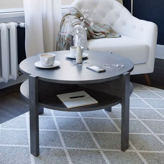 Furniture To Go Tobago Round Coffee Table with Open Shelf in Optic Dark Grey