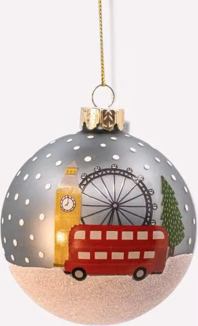 Sass & Belle Blue London Scene Glass Christmas Tree Bauble – 1