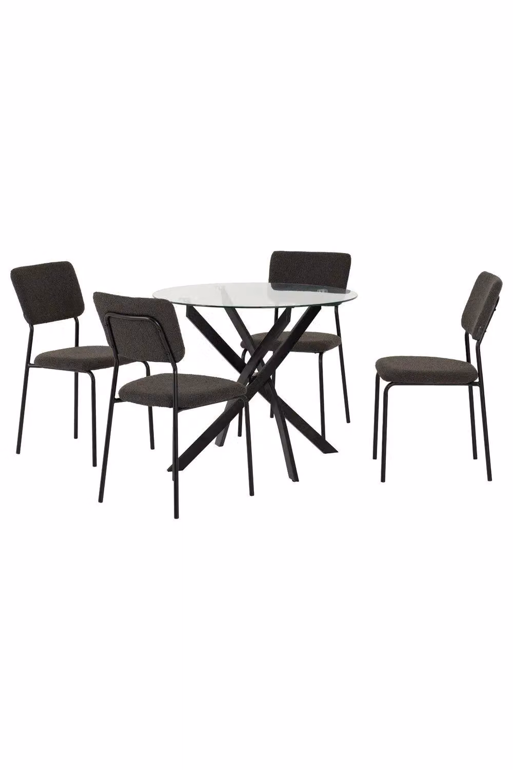 Seconique Sheldon Round Glass Top Dining Set with X-Frame Chairs in Grey, Orange or Pink – 2