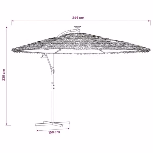 vidaXL Garden Parasol with LEDs and Steel Pole, Brown, W/D/H: 269 x 269 x 235 cm – 2