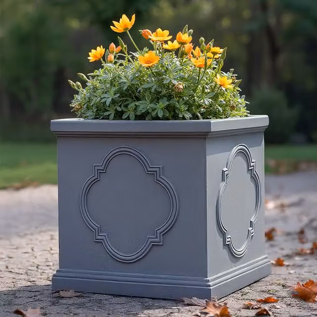 IDEALIST Grey Reinforced Stone Square Garden Planter, 2-Pack, 45 cm