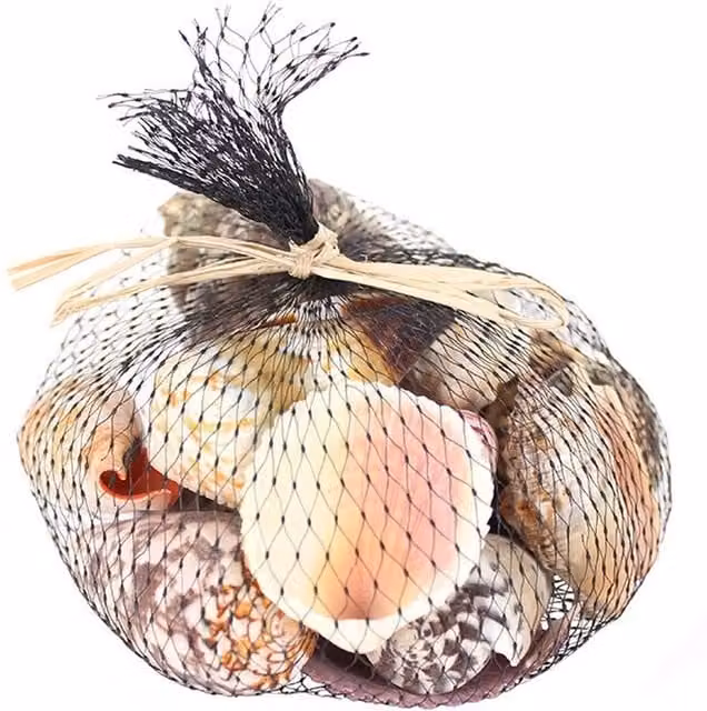 KDMK Brown and Multicolour Sea Shells in a Black Net, 350 g