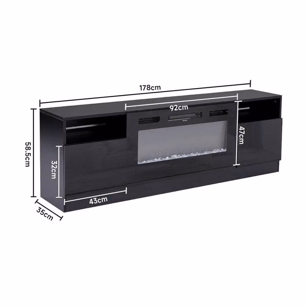 FORGEVIO Black High Gloss 70 inch Modern TV Stand Unit Cabinet with Integrated Electric Fireplace and Lighting – 3