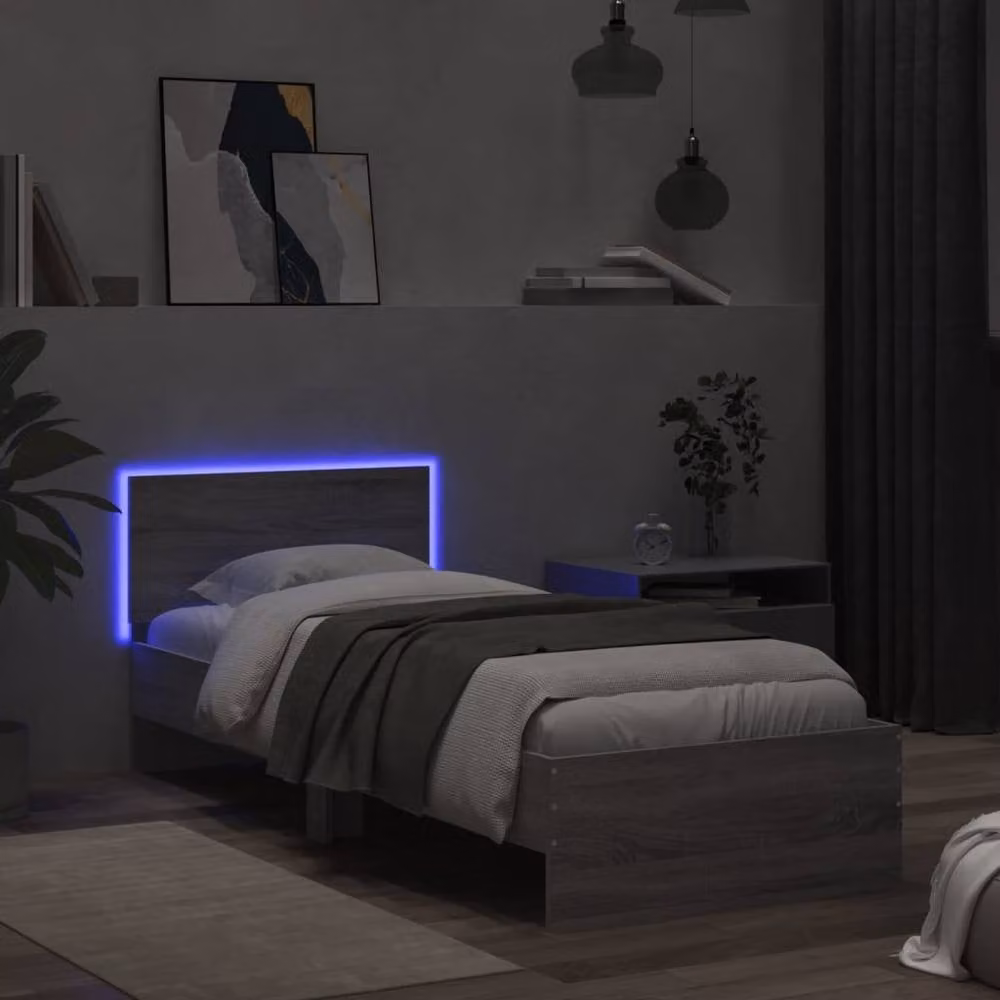 Berkfield Home Modern Bed Frame with Headboard in Wax Brown and Grey, W/D/H: 150 x 200 cm