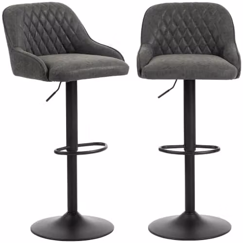 HOMCOM Set of 2 Retro Grey Bar Stools with Metal Legs – 1