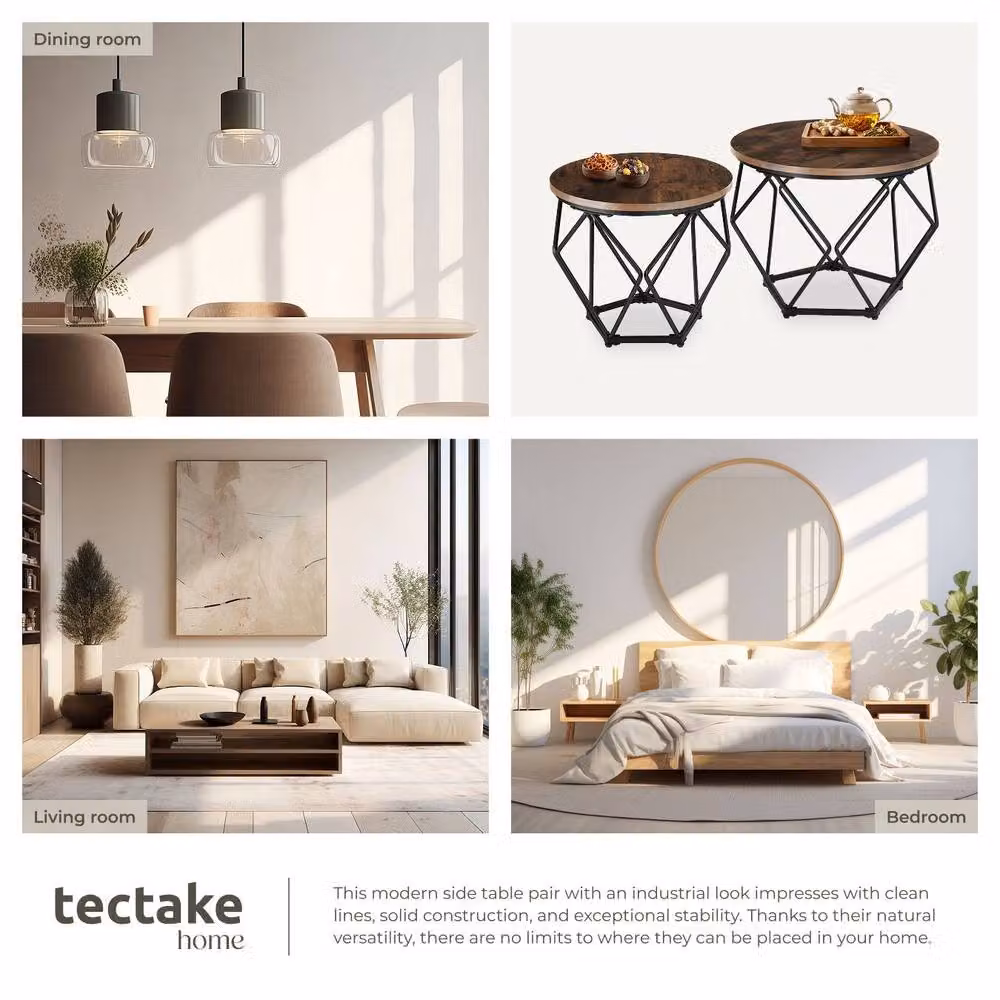 tectake Benham 2-Piece Round Nested Coffee Table Set in Brown and Black – 5