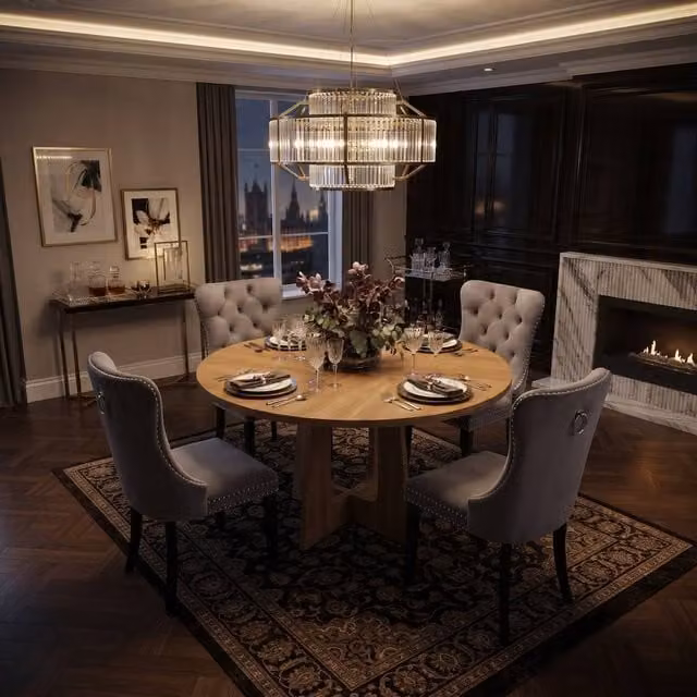 FENCHILIN Farmhouse Dining Set with Round Light Oak Table and 4 Velvet Chairs – 1