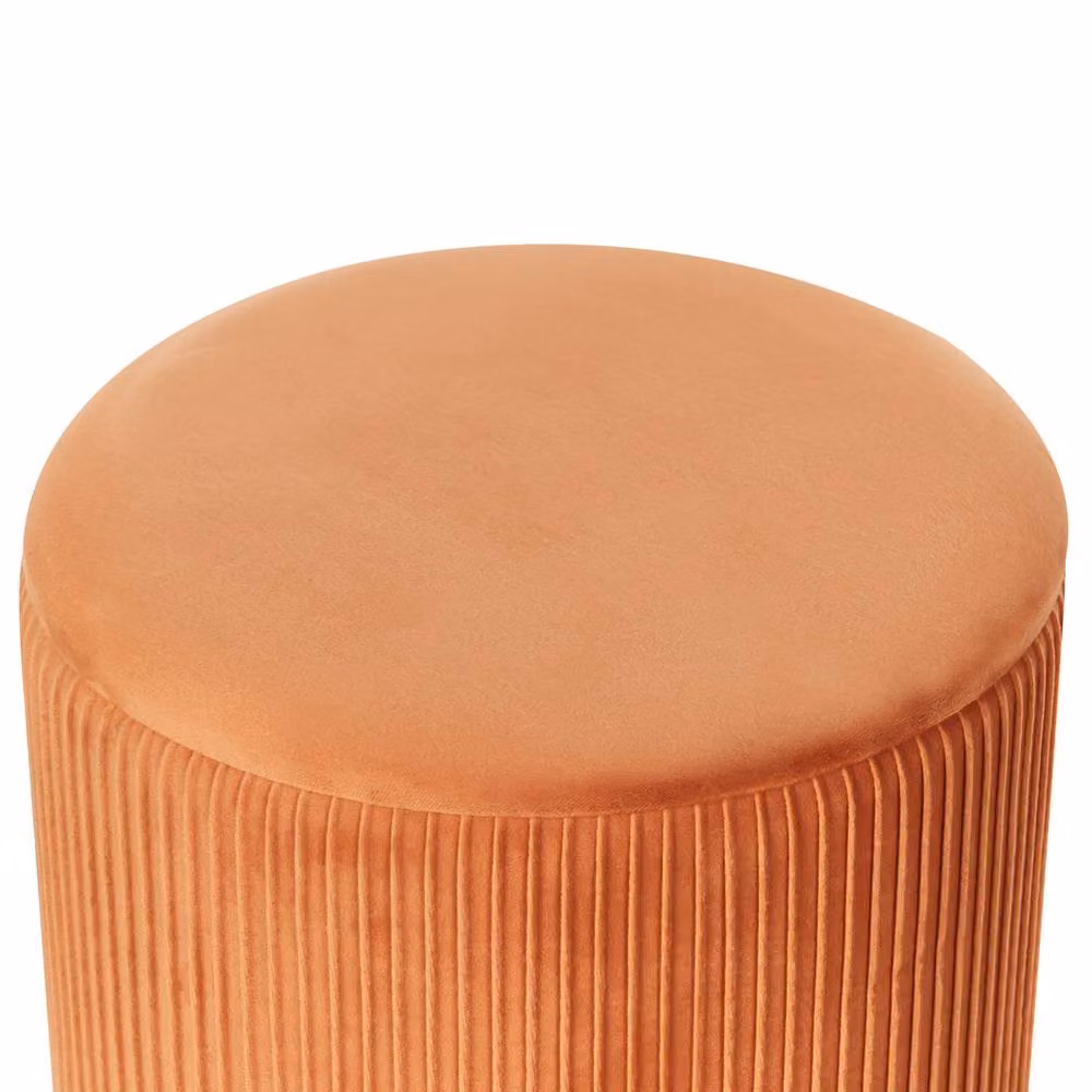 Wyld and Coco Set of 2 Orange Velvet Cylindrical Storage Pouffes with Gold Metal Base – 5